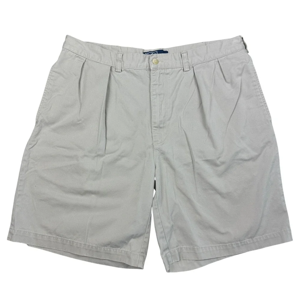 Polo Ralph Lauren Tyler Short Mens 36 Tan Khaki Pleated Cotton Chino Casual Golf